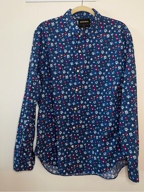 Bonobos slim fit Blue Floral Button-Down Shirt with Pink Accents, casual XL